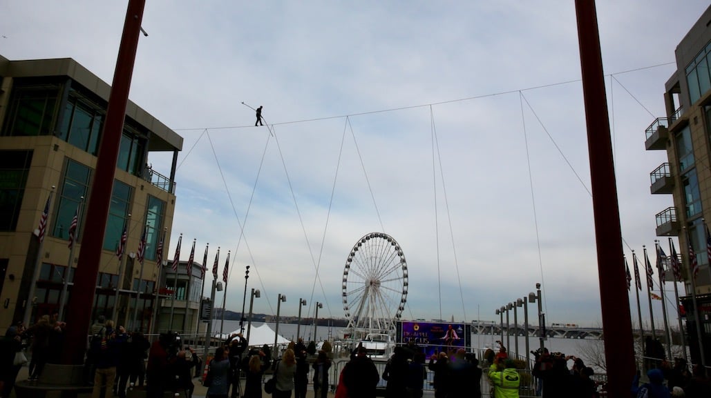 2G1A4133 - Washingtonian Nik Wallenda walks between two buildings at the National Harbor. Photo by Evy Mages.